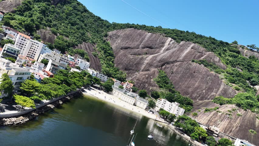 Inside Beach In Rio De Janeiro In Brazil. Sugarloaf Mountain Scenery. Downtown District. Guanabara Bay Skyline. Inside Beach In Rio De Janeiro In Brazil. Beautiful Cityscape.