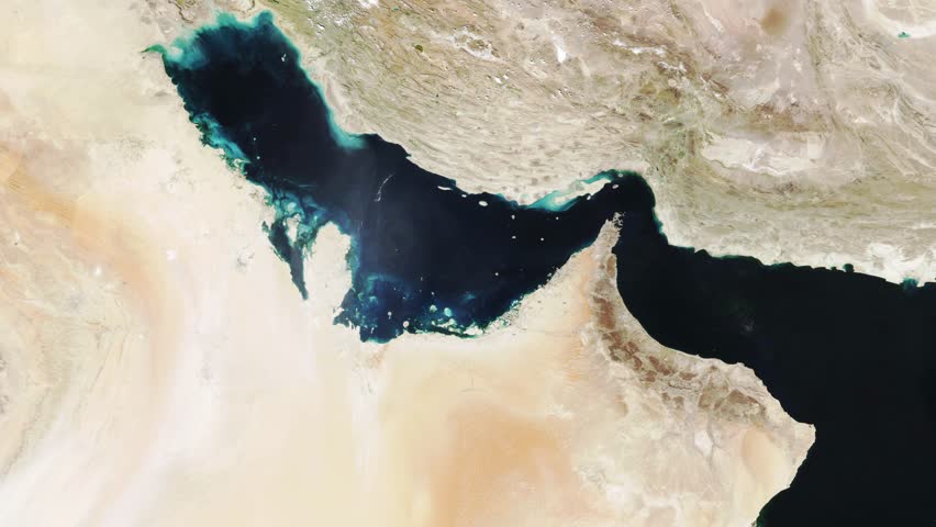 Satellite relief Map of the Strait of Hormuz and Shipping Lanes - zoom in - 3D rendering 