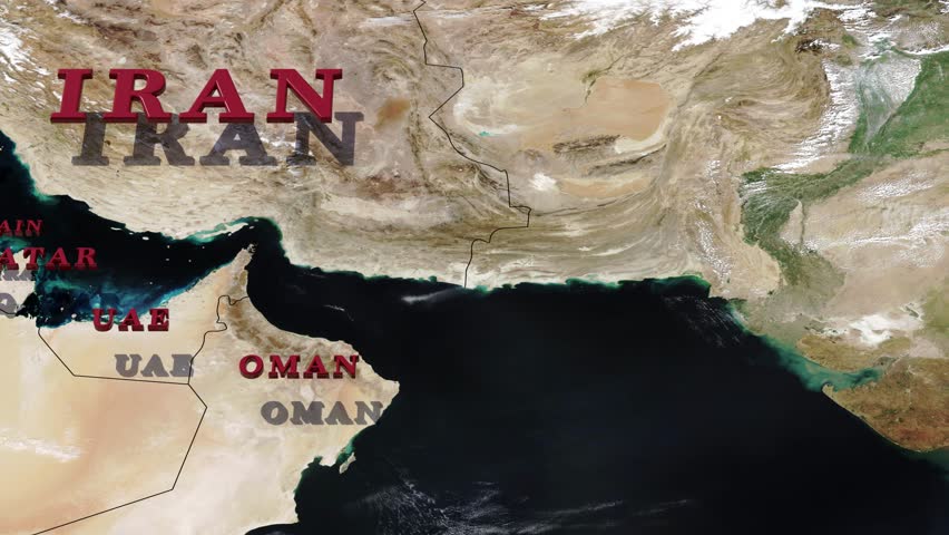 Satellite relief Map of the Strait of Hormuz and Shipping Lanes - zoom in - 3D rendering 