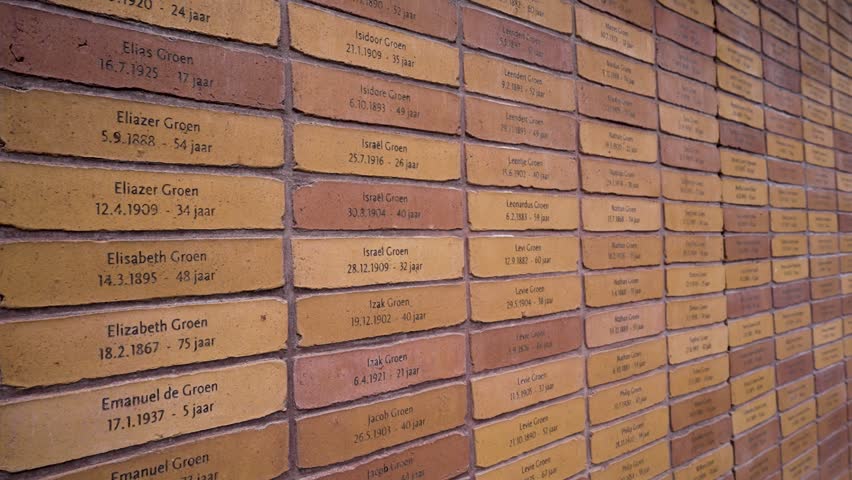 Holocaust Memorial Wall in The Netherlands with Engraved Names