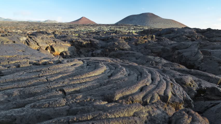 Close up shot of solidified lava flows with unique textures on El Hierro, Canary Islands, Spain. Unique geological site on El Hierro island, Canaries, Spain