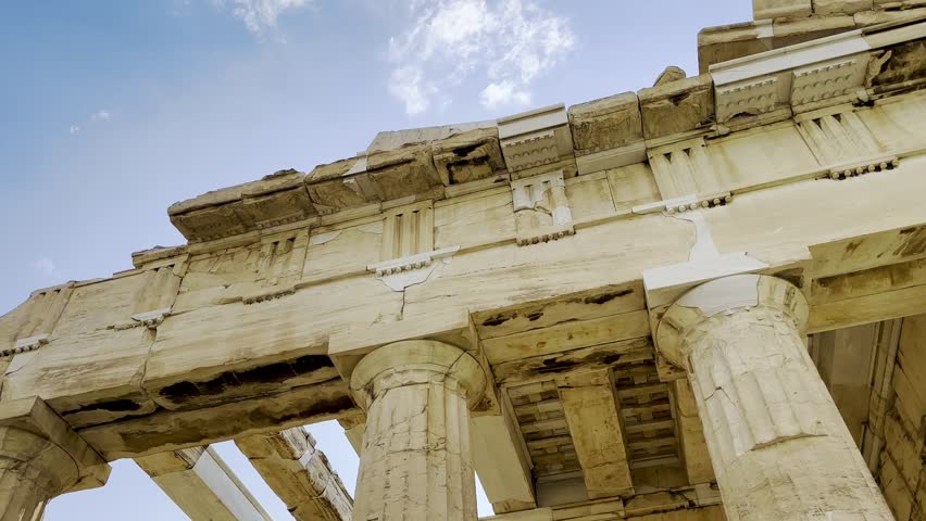 Panoramic view of the monumental gate leading to the Acropolis in Athens.