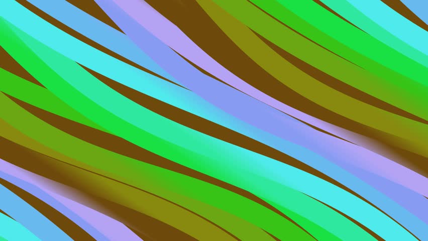 A digital illustration features a series of gradient stripes in shades of green, blue, and purple, flowing diagonally across a brown background.