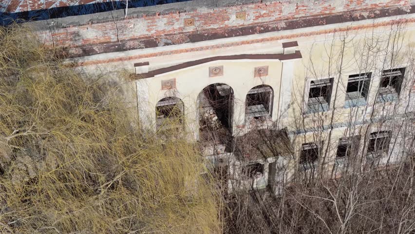 Abandoned manor ruins, aerial view