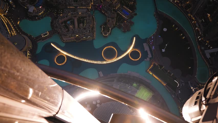 Dubai Fountain show seen from Burj Khalifa in Dubai, United Arab Emirates