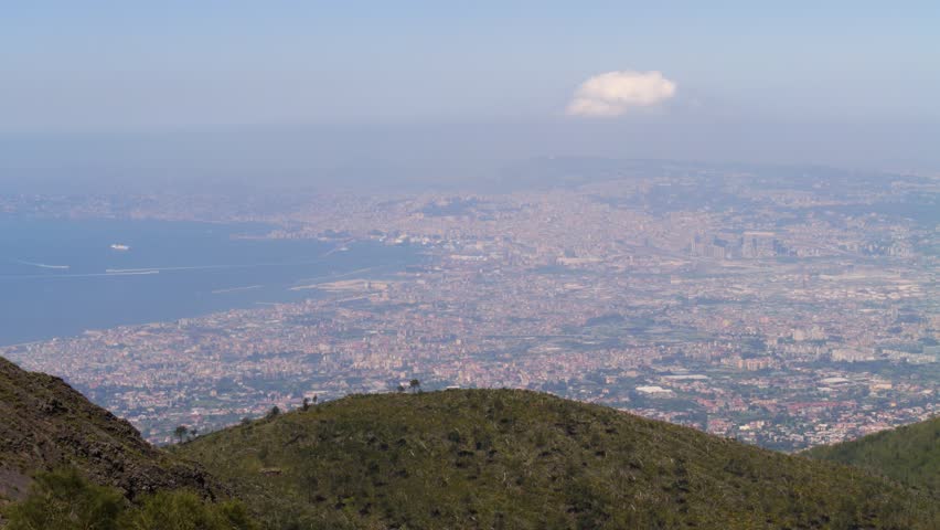 View of Naples city and Gulf from Mount Vesuvius, Italy