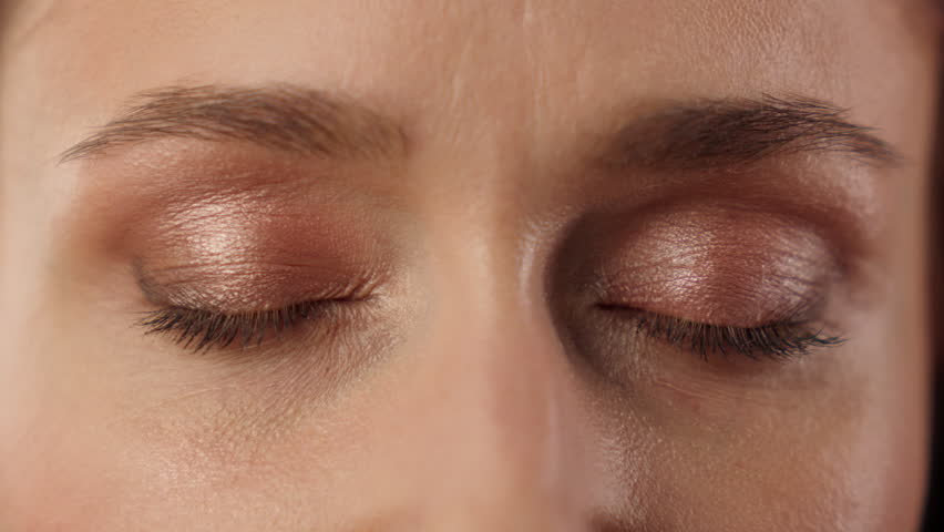 Close up Caucasian business woman opening eyes in office smiling joyful businesswoman makeup beauty face portrait female entrepreneur manager happy laughing girl employee healthy toothy smile indoors