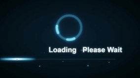 Futuristic loading spinner animation with glowing cyan progress indicator and text Loading Please - Powered by Shutterstock - Get 15% off with code: PIKWIZARD15