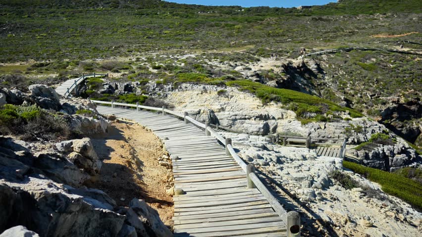 Cape Town Shoreline Path Adventure. Serene Journey Along Coast Through Natural Landscapes And Vistas