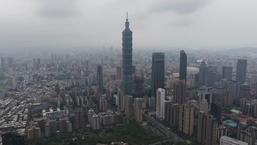 Aerial view of taipei 101 skyscraper and cityscape