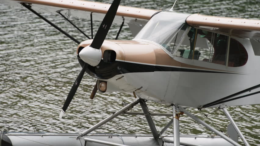 Bush Plane Moored On Banks Of A River In Cordova Alaska