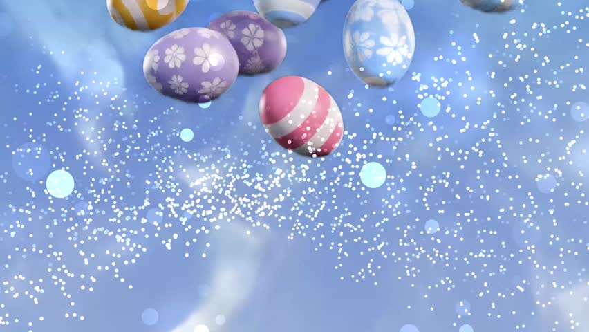 Many colorful easter eggs decorated with patterns and glitter. Perfect for easter promotions, spring designs, festive backgrounds, and celebrations.