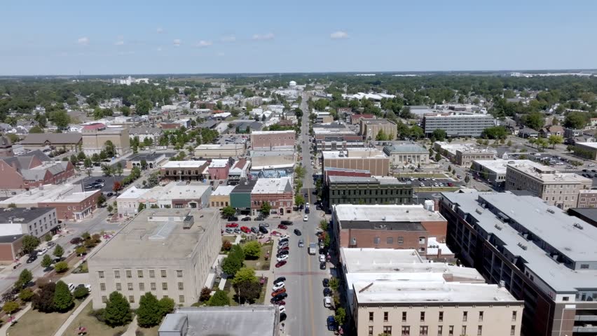 Downtown Kokomo, Indiana with drone video moving in.