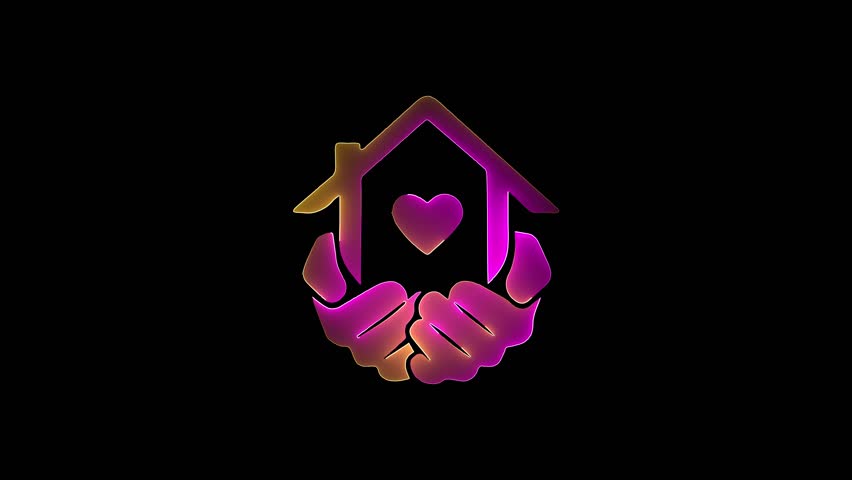 Glowing Family Protection and Home Care Logo two color saber animation on black background. HD video