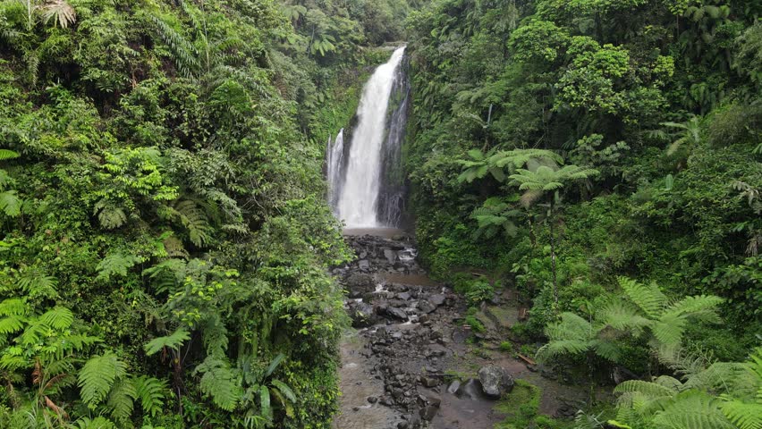 Beautiful Waterfall in the Middle of Forest, Aerial View of Nature from Above