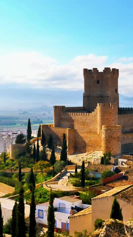Vertical Scenic View of Atalaya Castle (Castillo de la Atalaya) in Villena - Alicante, Spain