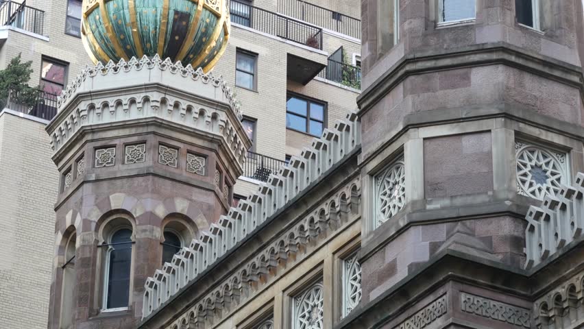 New York Central Synagogue historic building 1872, Lexington avenue, United States of America. Jewish congregation in Manhattan. Judaism religion landmark. Turret with Star of David ornament. Heritage