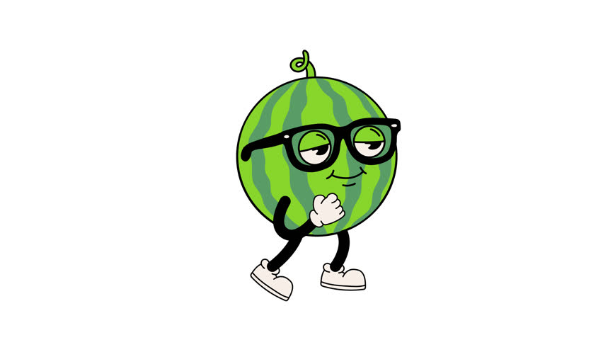 Cartoon Watermelon Character Running Loop Animation Alpha Channel