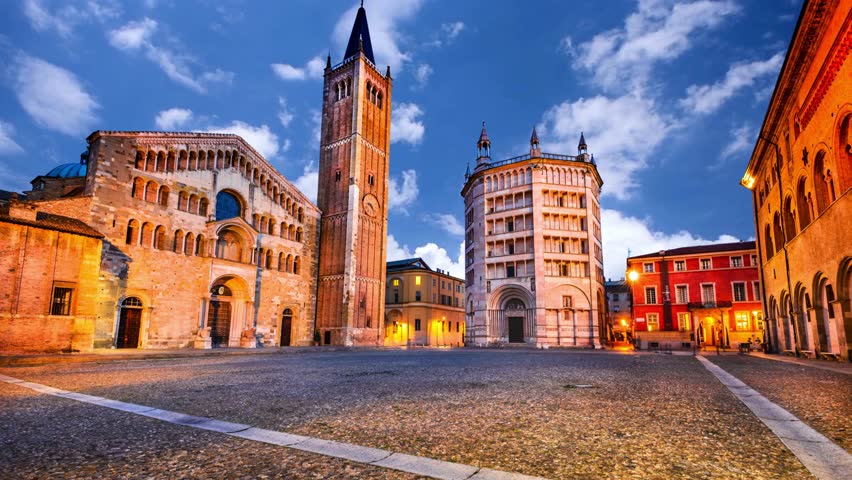 Image of view Ancient Piazza Duomo , cathedral and baptistery,  Parma, Italy Cathedral and Baptistry located on Piazza Duomo in Parma, Emilia-Romagna, Italy
