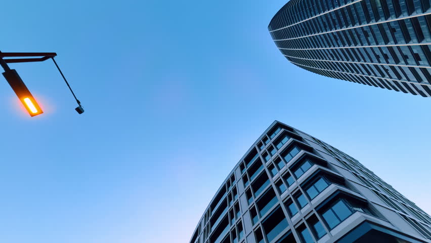 Modern high-rises from low angle perspective. Multi-storied buildings in Bratislava, Slovakia.