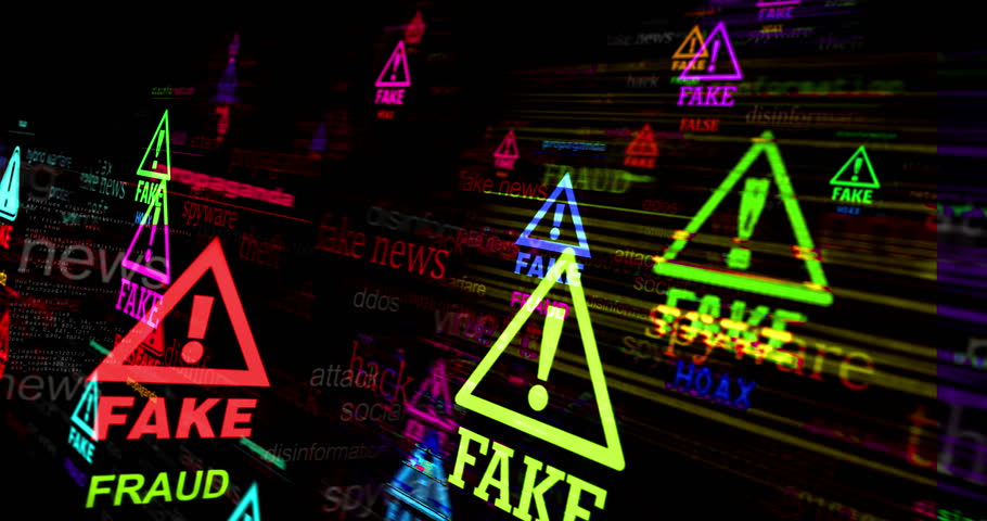 Fake news alert symbol technology loop concept. Abstract sign on glitch screens seamless and looped.