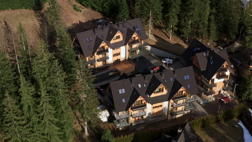 Aerial Shot Of Hotel Accommodations In Jaszczurówka, Zakopane, Poland
