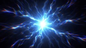 Abstract blue electric burst with bright luminous core, branching plasma lightning and glowing radial streaks on a dark background, intense sci fi energy explosion with vivid motion and shockwave depth, futuristic optical power field with neon current, dynamic contrast and dramatic electrical atmosphere - Powered by Shutterstock - Get 15% off with code: PIKWIZARD15