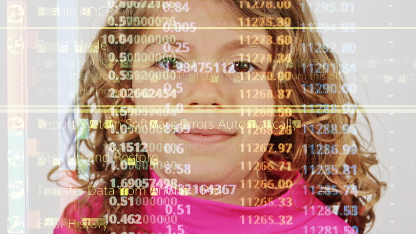 small girl headshot distorted with television glitch on screen