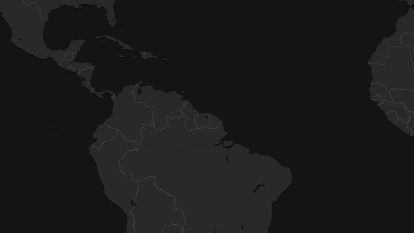 A dark-themed map of South America with location pins for navigation or geographic illustration, suitable for presentations or informational videos.