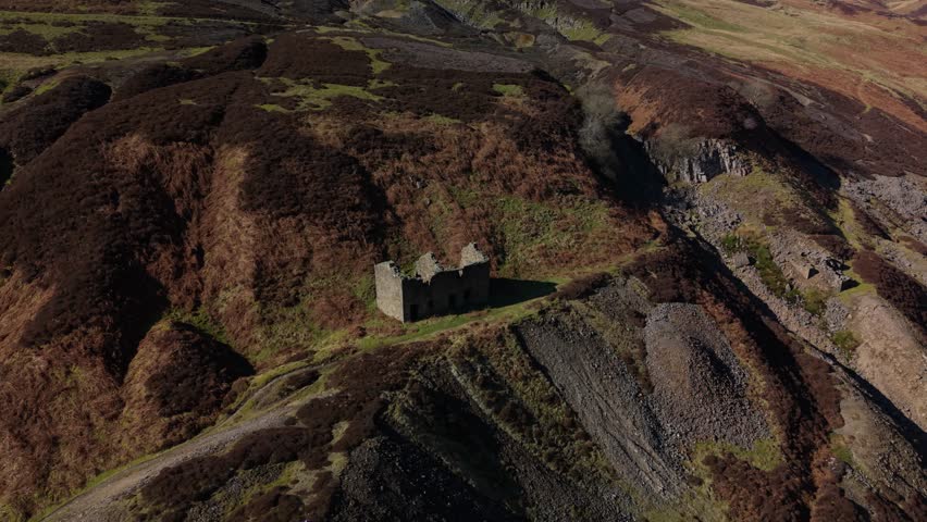 Aerial view of Gunnerside Gill in the Yorkshire Dales, rugged and serene
