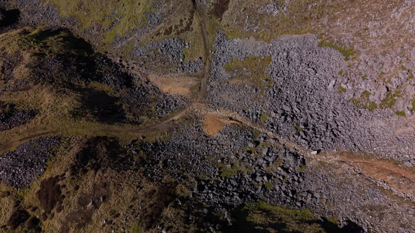 Aerial view of rocky Gunnerside Gill landscape in Yorkshire Dales, England