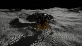 Lunar landing mission on the Moon showing astronauts, spacecraft, and surface exploration, capturing a historic space journey with detailed lunar terrain and scientific discovery. - Powered by Shutterstock - Get 15% off with code: PIKWIZARD15