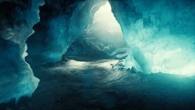 Blue ice cave covered with snow, illuminated by glowing light, showcasing frozen textures, icy formations, and a mystical winter landscape. - Powered by Shutterstock - Get 15% off with code: PIKWIZARD15
