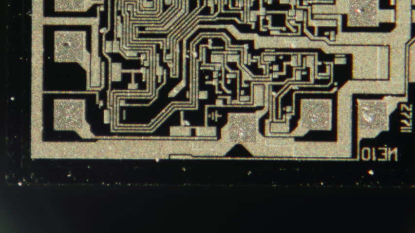 Macro Close-up Shot of Microchip, CPU Processor on Printed Circuit Board, Computer Motherboard with Components Inside of Electronic Device, Part of Supercomputer microscop.