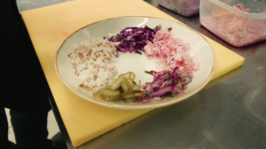 Gyros Plate with Rice and Salad isolated on white Background, turkish traditional rice with vegetables.