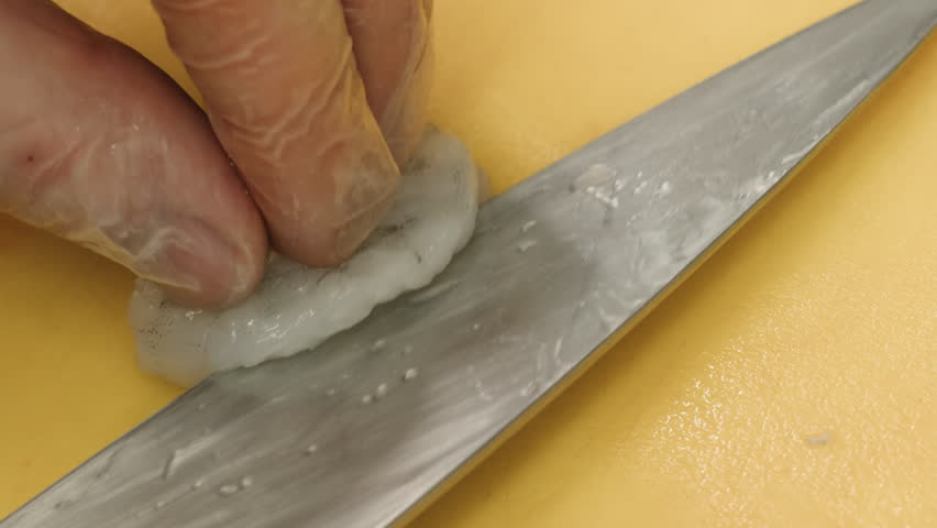 Cooking big shrimps and mussel seafood on frying pan. Preparation langoustines. Closeup. Top view. Vertical footage