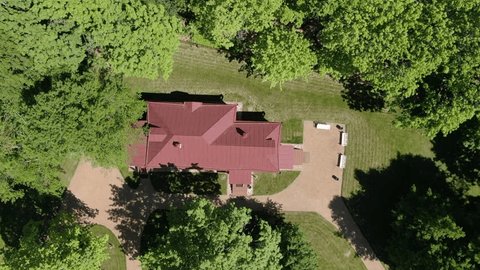 Top View Drone Rising Spinning over Countryside
