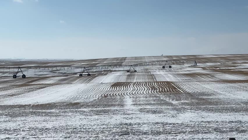 Drivers point of view, Alberta prairie landscape with open fields and wide sky showcasing rural countryside and natural environment