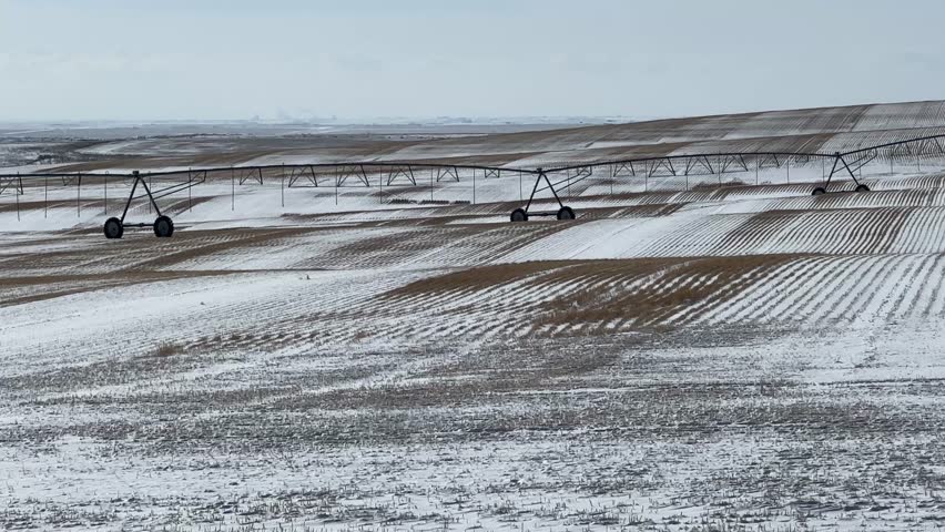 Drivers point of view, Alberta prairie landscape with open fields and wide sky showcasing rural countryside and natural environment
