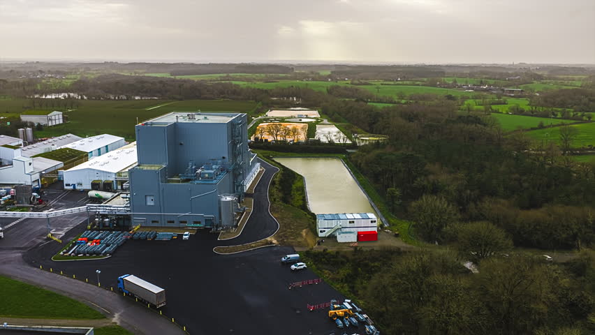 Large Industrial Processing Facility In Rural Landscape. Hyperlapse