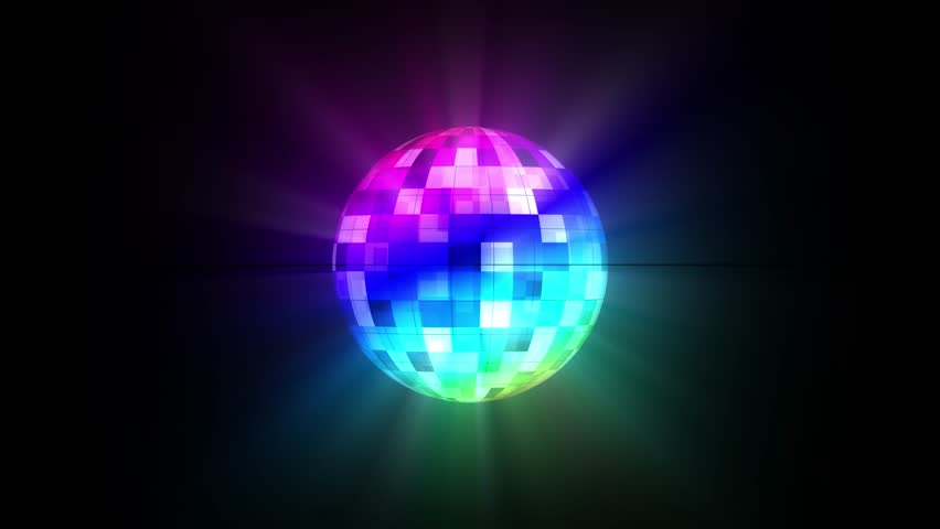 Disco ball seamless loop animation, music broadcast on black screen, night clubs, music videos, silver mirror disco ball rotating, glamour and fashion events, jazz, pops, funky and disco party.