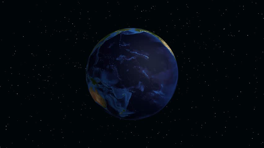 Satellite view zooms from space into South America, highlighting Campo Grande Brazil with population statistics