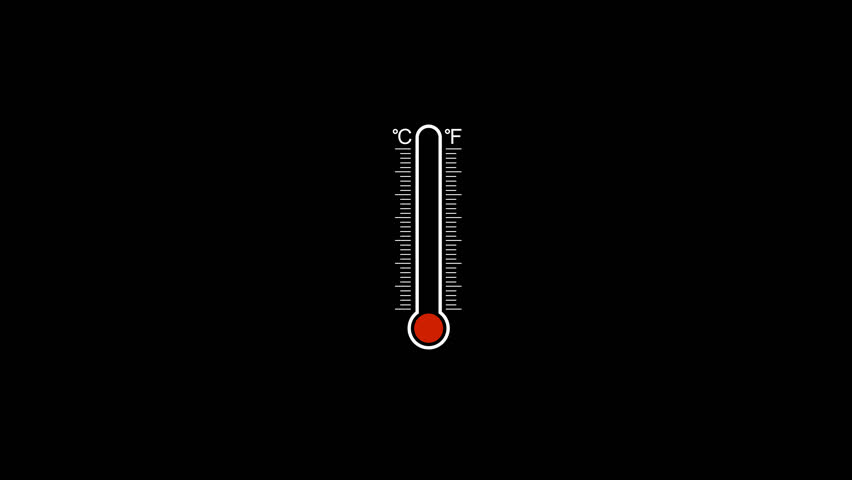 Temperature thermometer icon animation with Celsius and Fahrenheit indicator. Classic glass thermometer temperature going up, Thermometer cooling animation on alpha channel transparent background