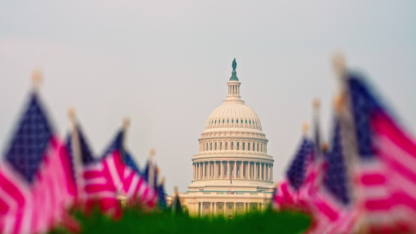 Capitol dome federal government symbol. American patriotism at Capitol building. Washington DC government and congress. United States congress senate house. Memorial Day.