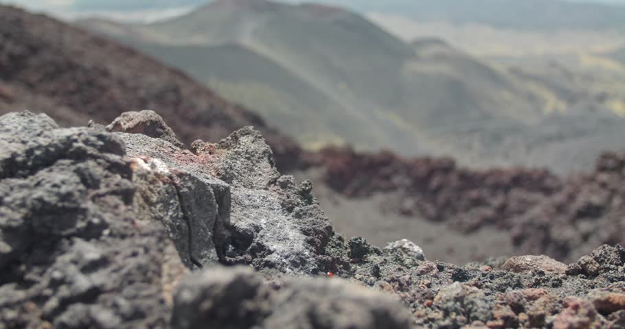Scenic view of the valley with massive dark volcanic hills, Etna Volcano, 4k