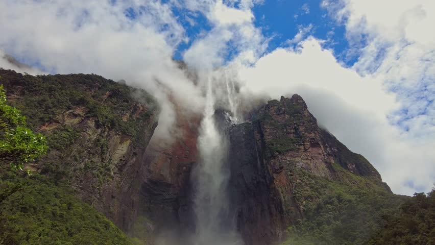 Panoramic view of Angel Falls in Auyantepuy, a sacred site in Canaima, the great savanna of Venezuela