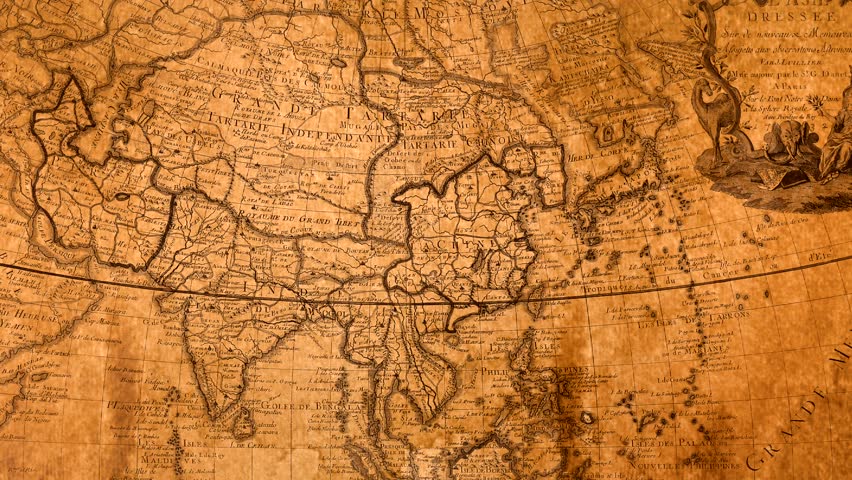 Antique cartographic map Asia continent detailed historical geographic illustration