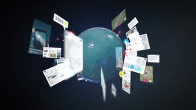 Wide cinematic view of Earth encircled by social media feeds, messages and analytics panels, symbolizing global connectivity, online interaction and digital communication ecosystems. - Powered by Shutterstock - Get 15% off with code: PIKWIZARD15