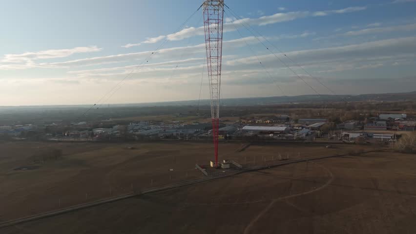 Lakihegy, Hungary’s iconic Lakihegyi adótorony, a historic diamond-shaped steel radio mast, rises above the landscape near Budapest in this drone view of the protected telecommunications landmark.