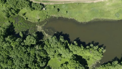 Aerial Vertical View River Rural Area